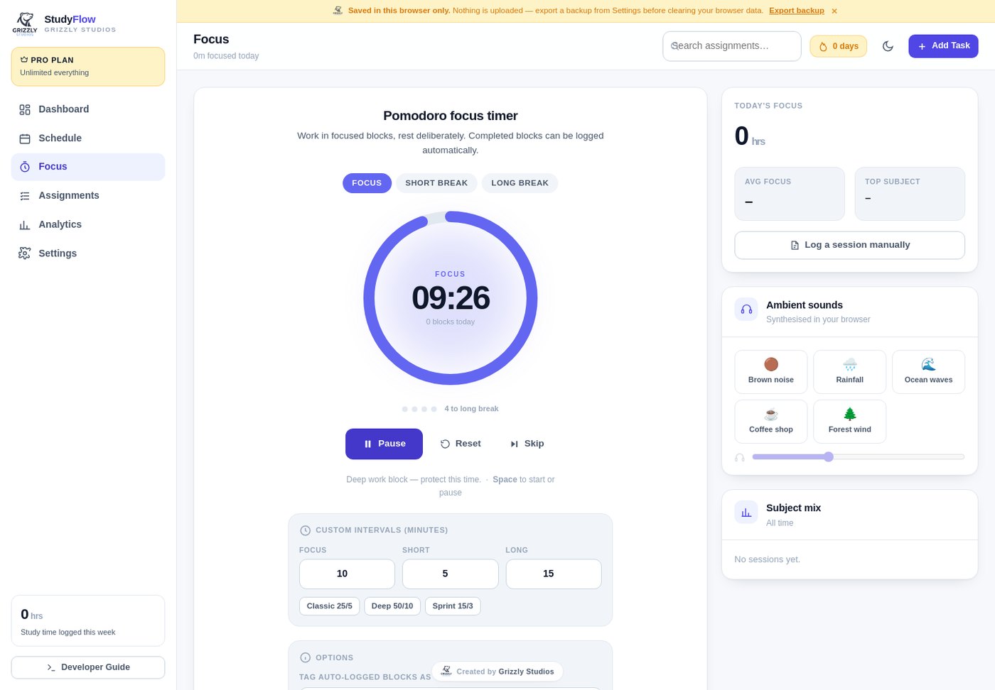 StudyFlow focus timer
